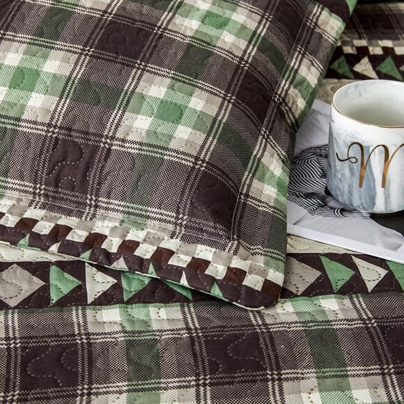 NEW Quilts Queen Size, 3Pcs Rustic Cabin Bedspread Coverlet Set Bear Green Pines - Picture 8 of 8